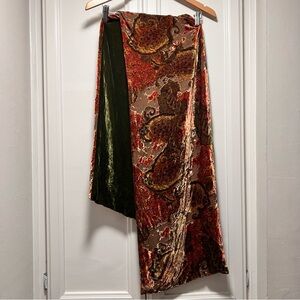 Velvet Burnout Scarf Green Orange Brown Yellow Fall Paisley Soft 13x66” Gorgeous